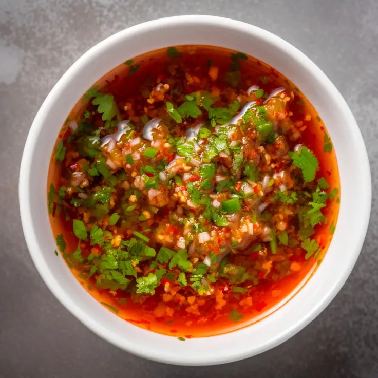 While the fish is baking, prepare the spicy Thai chili sauce. In a small bowl, mix the minced garlic, chopped red chili, fish sauce, lime juice, sugar, water, and chopped cilantro. Set aside.