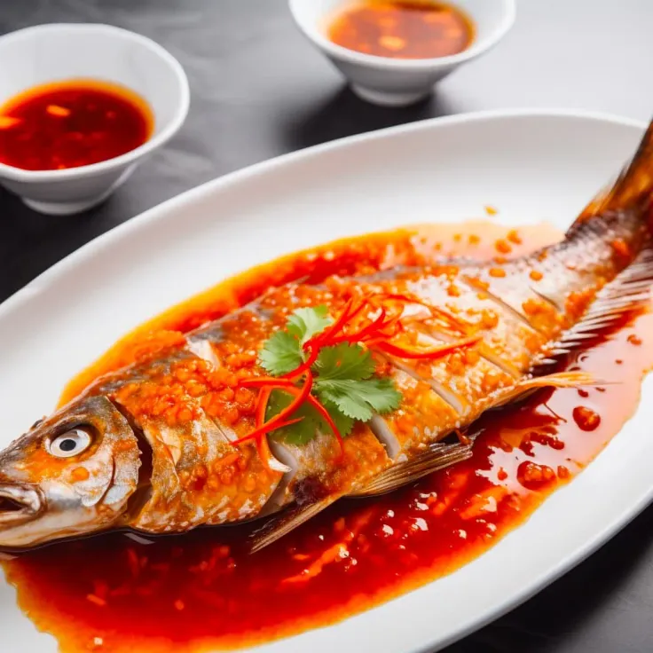 Transfer the fish to a serving platter, drizzle with vegetable oil, and serve with the spicy Thai chili sauce.